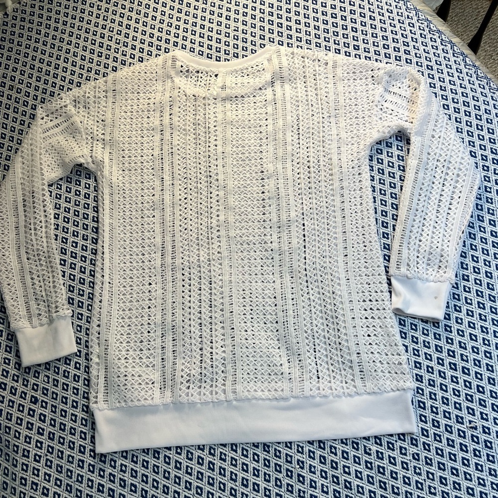 Fabletics Sophie White Crew Neck Sweater Open Weave Swim Cover Up - Picture 8 of 8
